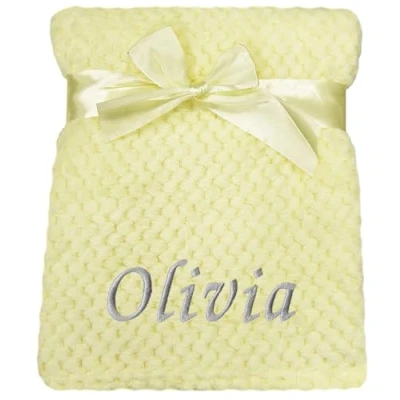 Image of Baby Boy Girl Personalised Blanket Embroidered Name Waffle (Lemon)