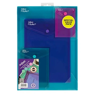 Image of Snopake Portrait Polyfile Electra Assorted Set [Pack of 4] Popper/Document Wallet with Press Stud Closure [15775]