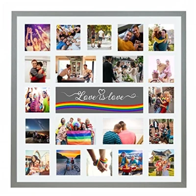 Image of Large Multi Aperture Picture Photo Collage Frame, Colours and Designs (Love Is Love, Pale Grey)