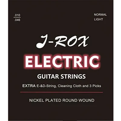 Image of J ROX Electric Guitar Strings Premium Nickel + Extra E String D Cleaning Cloth 3 Picks