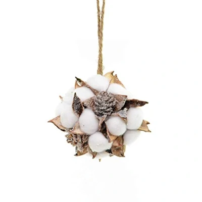 Image of Shatchi 15536M Cotton Ball Handmade 12cm Christmas Hanging Pine Cones Xmas Decoration Home Décor, White/Brown