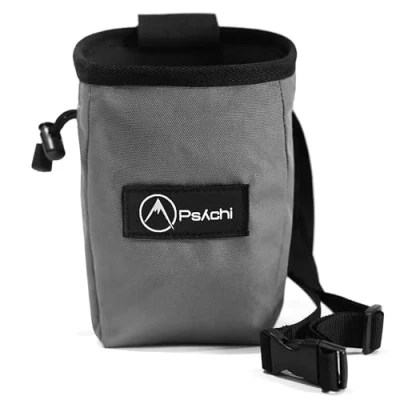 Image of Psychi OG Chalk Bag with Storage Pocket and Waist Starp For Rock Climbing Bouldering (Grey)