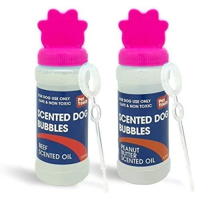 Image of 2x Blowing Bubbles that contains Oil Refill for Pet Interactive Play with Toy Blower equipment