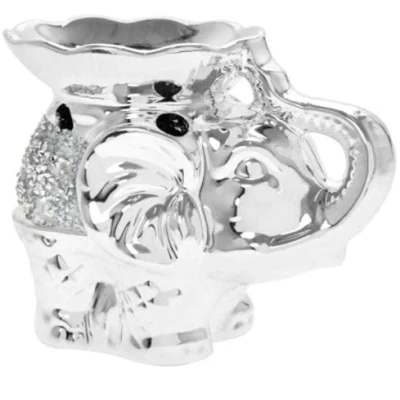 Image of EagleWiz Crushed Crystal Sparkle Elephant Ceramic Diamante Studded Centre Oil Burner Wax Melter Beautiful Silver