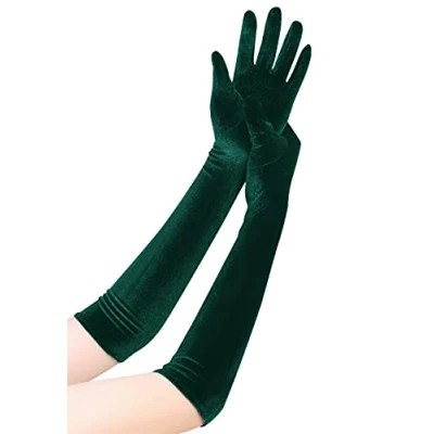 Image of EORUBE Long Opera Gloves for Women Velvet 1920s Flapper Stretchy Elbow Length Halloween Costume (Dark Green)