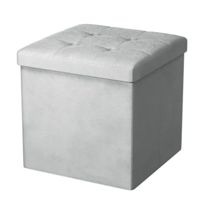 Image of Oak &amp; Tea Foldable Ottoman Storage Seat, Folding Foot stool with storage, Shoes Changing Stool, Rest Boxes Lid, for Bedroom Living Room, Light Grey 38x38x38cm