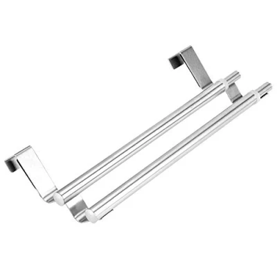 Image of Over the Door Towel Rail,Double Layers Stainless Steel Telescopic Holder for Cupboard Drawer Cabinet Rack Hanger Organizer Bathroom Kitchen