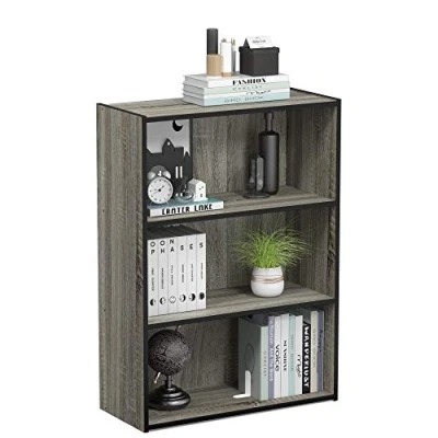 Image of Furinno Pasir 3 Tier Open Shelf Bookcase, French Oak Grey, 57.7 (W) x 80 (H) 24.6 (D) cm