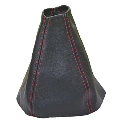 Image of The Tuning Shop Ltd GEAR STICK GAITER BLACK GENUINE LEATHER RED STITCHING