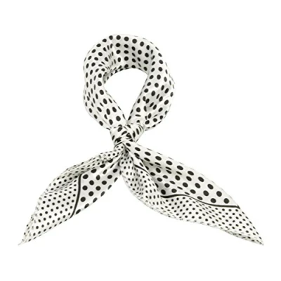 Image of Women Ladies Silk Feel Square Scarf White Polka dot Pattern Soft Neckerchief