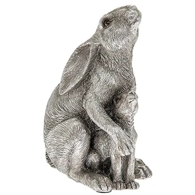 Image of Hometime Reflections Decorative Ornament Figure Silver Hare and Baby,110 x 70 65mm