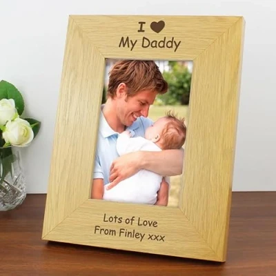 Image of Custom Personalised I Heart Portrait Oak Finish Wooden Photo Frame 6x4 4 x 6