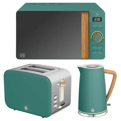 Image of Swan Nordic Pine Green 1.7L Kettle, 2 Slice Toaster &amp; 20L Digital Microwave Set