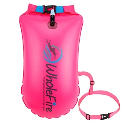 Image of WholeFire 20L Swim Buoy Waterproof Inflatable Tow Float Safety for Water Sports, Open Swimmers, Triathletes, Kayakers and Snorkelers Pink