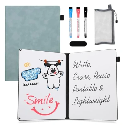 Image of AGM Dry Erase Mini Whiteboard A4, 30 x 21.5 cm Double Sided Desk White Board with 3 Colored Pens, 1 Eraser, Mesh Bag, Portable Writing for Studying, Meetings, Note Taking, and Doodling