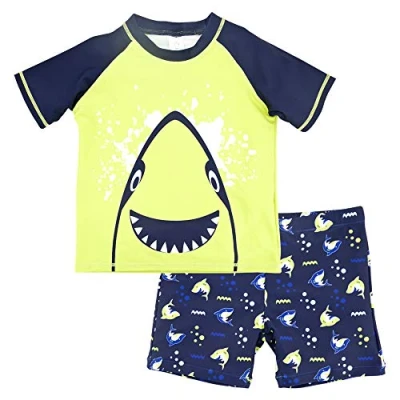 Image of Boys Rash Vest &amp; Shorts Two Piece Swim Set Ages 3 to 8 Years (Green, Years)
