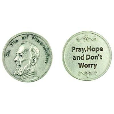 Image of Padre Pio Pocket Token. Prayer St Medal. Perfect for your pocket, wallet or purse