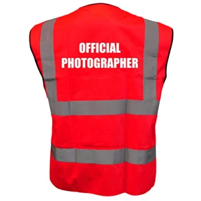 Image of RED Hi Vis Vest OFFICIAL PHOTOGRAPHER Waistcoat Safety Medium