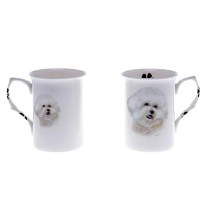 Image of (BB7) Set of 2 Bone China BEAKERS/Mugs Bichon Frise Dog Presentation Gift Boxed Lovely Gift, Kirsty Jayne China, Hand Decorated