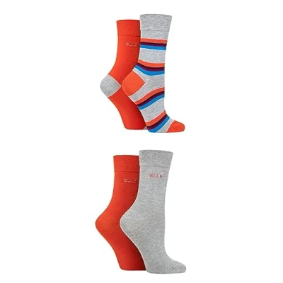 Image of Elle Ladies Bamboo Fibre Socks Plain, Striped &amp; Patterned Casual Day to in a Multipack of 4 Size 8 Rust