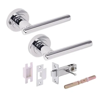 Image of HANDLEZONE® Solus Privacy Lever On Round Rose Door Handles, with Latch, for Bathroom, Toilet, WC Doors, 1 Set Polished Chrome