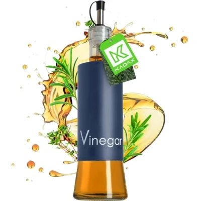 Image of KADAX Vinegar Dispenser, Glass White Bottle with Nozzle for Cooking, Kitchen Liquid Airtight Container (280 ml, Dark Blue)