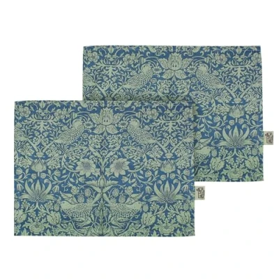 Image of Half Moon Bay Strawberry Thief by William Morris Sage Green/Blue 15.75 x 12 Inch 100% Recycled Cotton Table Placemats; Set of 2
