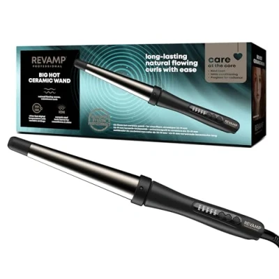 Image of Revamp Progloss Big Hot Wand Heated Ionic Ceramic Hair for Loose Curls and Waves, Super Smooth Oil Infused Barrel, Variable Temperature, Built in Stand Heat Resistant Glove Included