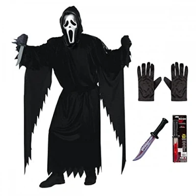 Image of A2ZFD Adult Mens Official Scream Ghost Face Costume + Black Gloves Bloody Blade : Halloween Fancy Dress, 2877WC CS1