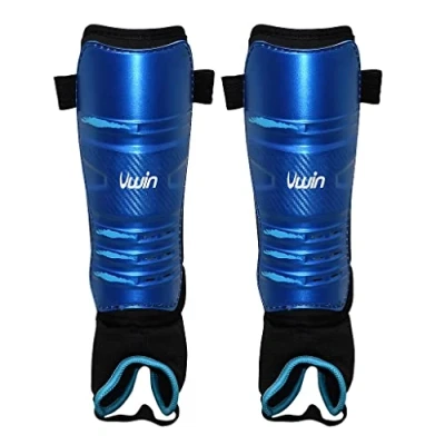 Image of Uwin Hockey Shinguards protection with the ankle discs and achilles padding (Blue, Small)