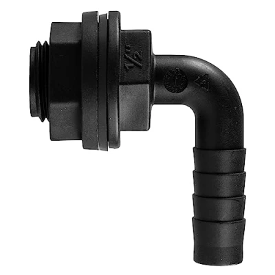 Image of Water butt/rain barrel/water storage tank overflow hosetail elbow with nut &amp; washer (1/2&quot; bsp 13mm barb)