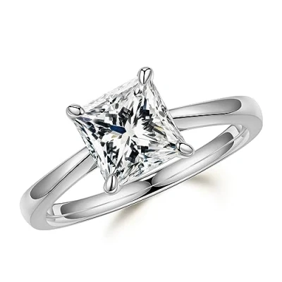 Image of MOOSEA Moissanite Rings for Women, 1.5ct D Color VVS1 Clarity Princess Cut Solitaire Lab Created Diamond 14K White Gold Plated 925 Sterling Silver Promise Ring Engagement Women