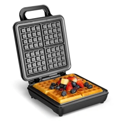 Image of VonShef Waffle Maker Large 4 Slice Iron with Non Stick Plates, 1100W, Quad Belgian &amp; American Machine, Cool Touch Handle Silver