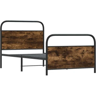 Image of vidaXL Single Bed Frame Smoked Oak Engineered Wood/Steel, Modern Design with Headboard 90x200 cm