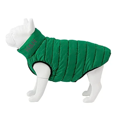 Image of HUGO &amp; HUDSON Reversible Dog Puffer Jacket, Windproof Water Resistant Coat, Dark Green Grey, M47