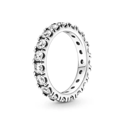 Image of PANDORA Timeless Women&#039;s Sterling Silver Sparkling Row Eternity Ring, Size 54, No Box