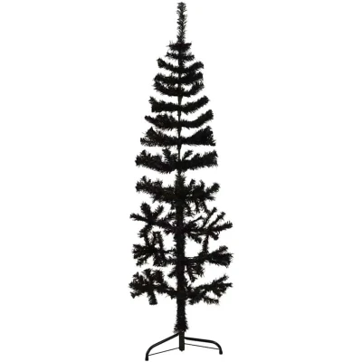 Image of vidaXL Slim Artificial Half Christmas Tree with Stand Black 120 cm