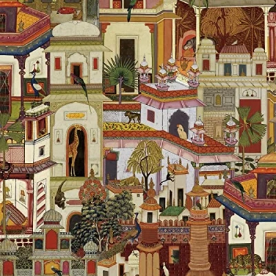 Image of Holden Decor Animal City Wallpaper Modern for Living Room, Bedroom, Fireplace Decorative Luxury Nature Wall Paper with Urban Moroccan Landscape &amp; Jungle Animals (Multicolour Holden)