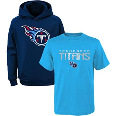 Image of NFL Youth 8 20 Polyester Performance Primary Logo Hoodie &amp; T Shirt 2 Pack Set, Tennessee Titans, 10 12