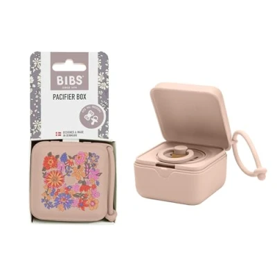 Image of Bibs Liberty Pacifier Box with Strap. Soother Holder and Steriliser case. 100% BPA Free Food grade material June Blossom Blush