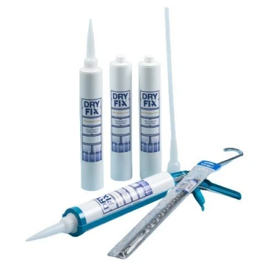 Image of DryFix DPC Damp Proofing Injection Cream 380ml x 4 Kit (with Mastic Gun &amp; 12mm SDS Drill Bit)