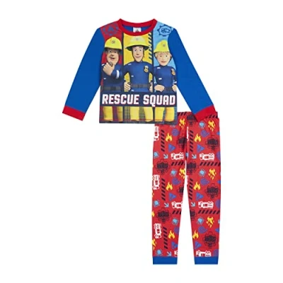 Image of Fireman Sam Boys Pyjamas PJ Set, Ages 18 Months to 7 Years Old Red