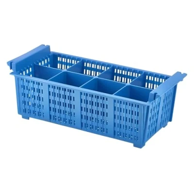 Image of Genware NEV CB8 Cutlery Basket, 8 Compartment, 430 mm x 210 155 mm, Blue (Pack of 8)