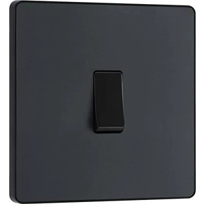 Image of BG Electrical Single Wall Light Switch, 2 Way, Screwless Front Plate, Round Edges, Evolve, Matt Grey, 20A, 16AX, PCDMG12B