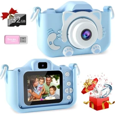 Image of Kids Camera, 1080P HD 2.0 Inch Screen Digital Camera with 32GB Card and Reader, Selfie Childrens for Age 3 12 Years Old Boys Girls Birthday Christmas Toy