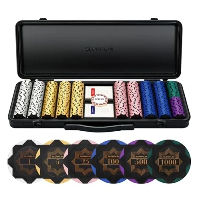 Image of SLOWPLAY Nash 500 PCS Clay poker chips Set for Texas Hold’em Professional 14g numbered Deluxe chip case 2x Plastic Playing Card Decks, waterproof Luxury Dealer Button
