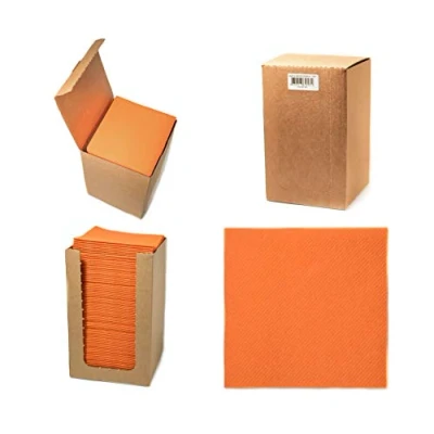 Image of Alvotex Chic Airlaid 100 Cocktail Napkins, 1/4 Pleats, Fabric Like, Disposable Napkin, Orange, 20 x cm