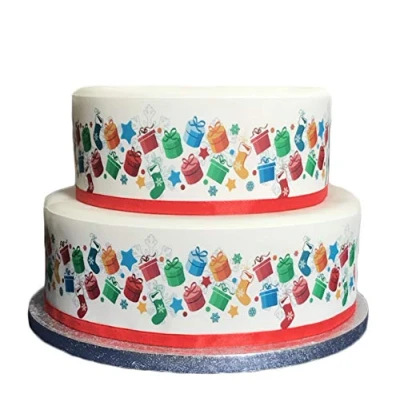 Image of Top That Edible Decor Icing Sheet Christmas STOCKINGS and PRESENTS Border Ribbon Perfect for Decorating Your Cakes Easy to Use