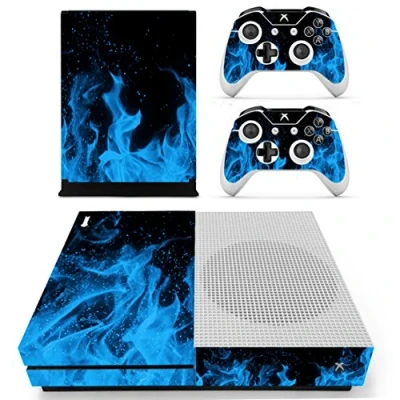 Image of DOTBUY Vinyl Decal Full Body Skin Sticker For Microsoft Xbox One S Console And 2 Controllers Kinect 2.0 (Blue Fire)