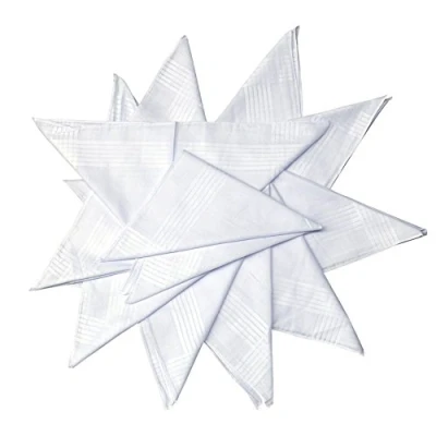 Image of Dudu N Girlie 100 Percent Cotton White Satin Gents Handkerchiefs, 12 Piece